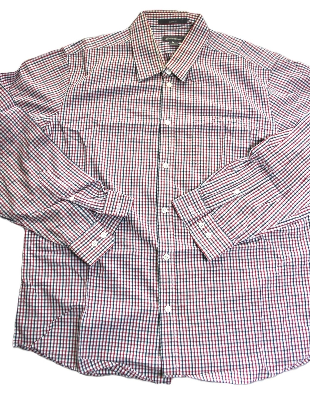 Eddie Bauer Shirt Mens L Red Check Button Up Long Sleeve Pockets Classic Fit